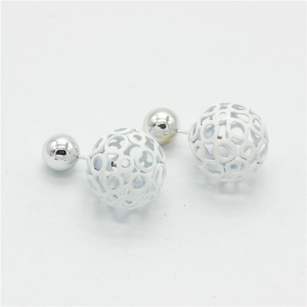 Hollow White Stud Double Sided Earrings Front Back